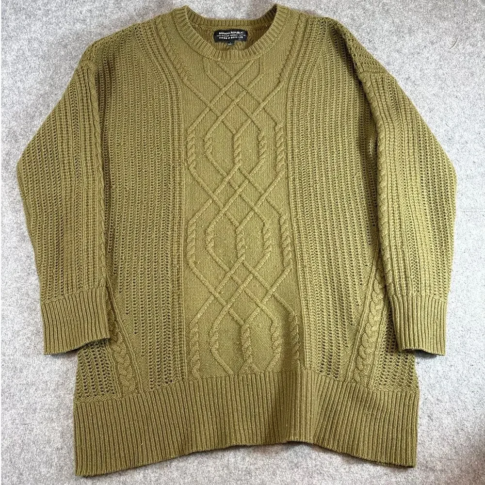 Banana Republic Todd Duncan Sweater Men Green Cable Knit Cashmere Pullover Large - Picture 1 of 8